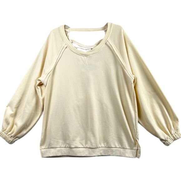POL Beige Open Back Cross Strap Balloon Sleeve Sweatshirt Large NEW - Picture 8 of 12